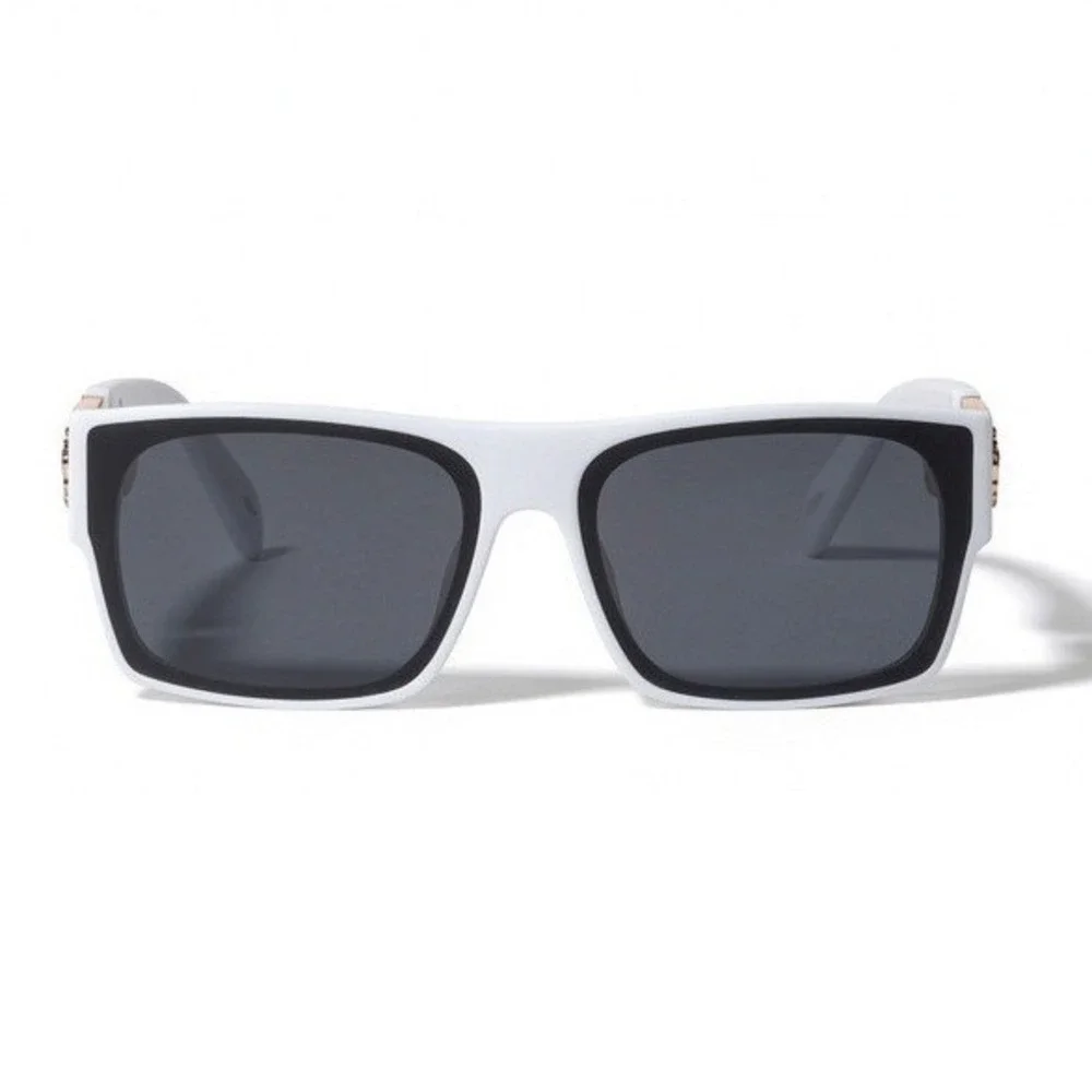 White Square Sunglasses Gold Lion Head Medallion Streetwear Shades Men Classic